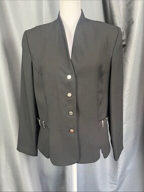 Women's Black Tailored Blazer with Buckle Side Details